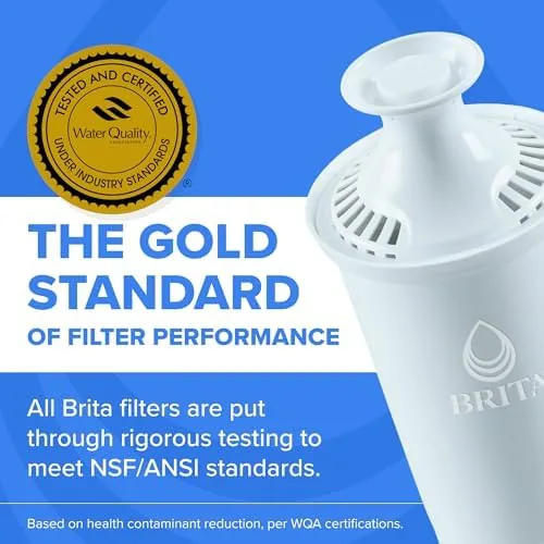Brita pitcher with the next filter ready on the kitchen shelf