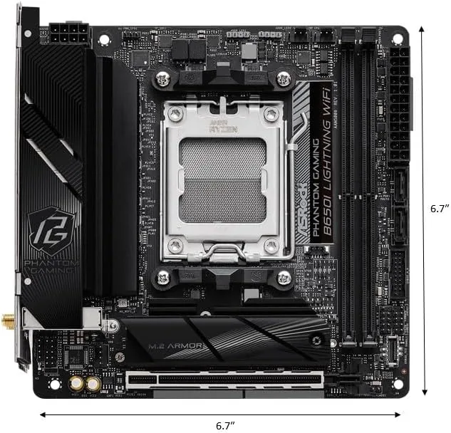 Close up of the VRM heatsinks and power delivery area of the board