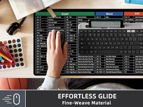 Another view of the Rinaze Large Mouse Pad Desk Mat with Excel Shortcuts Cheat