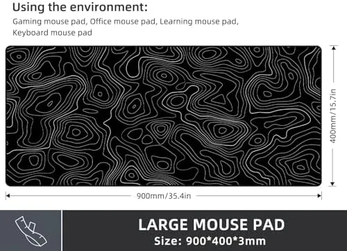 The Rinaze Extra Large Gaming Mouse Pad with Black Topographic, XXL in real use