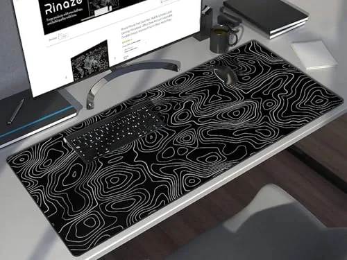 The Rinaze Extra Large Gaming Mouse Pad with Black Topographic, XXL compared in context