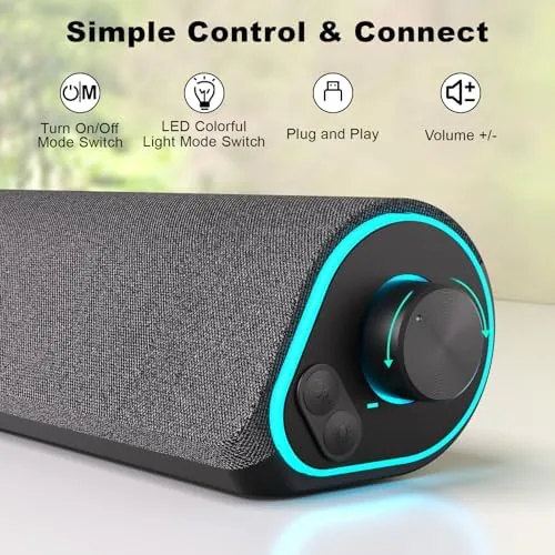 Detail shot of the SOULION Bluetooth Computer Speakers for Desktop Monitor PC USB Powered features