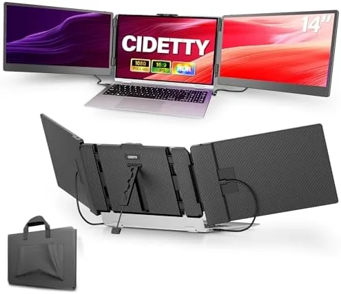 CIDETTY screen extender clipped to the back of an open laptop