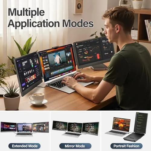 Comparison of the extender on a laptop and a portable monitor on a desk
