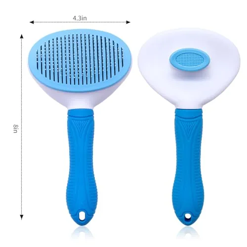 Brushing session in progress with the pet tolerating the grooming