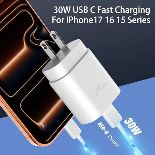 Close look at the iPhone 17 16 15 Charger Fast Charging,30W USB C Charger build quality