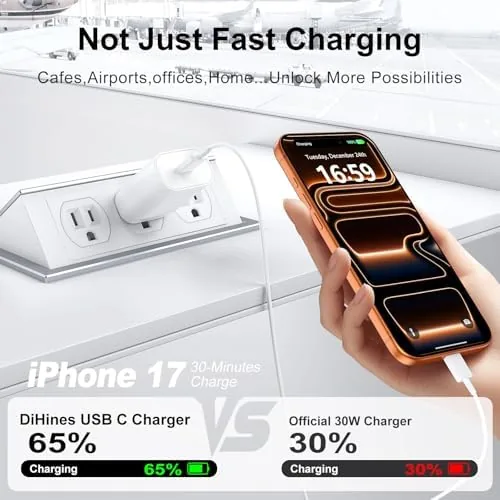Detail shot of the iPhone 17 16 15 Charger Fast Charging,30W USB C Charger features