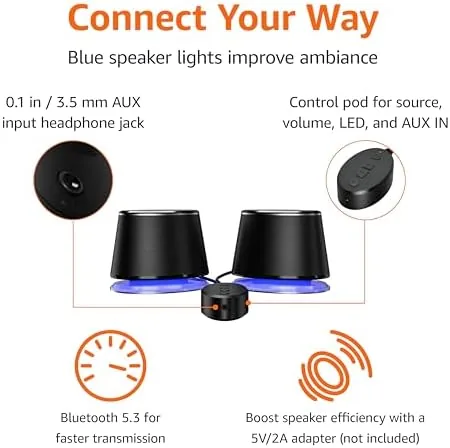 Close look at the Amazon Basics Bluetooth Computer Speakers with USB 3.0, LED Blue build quality