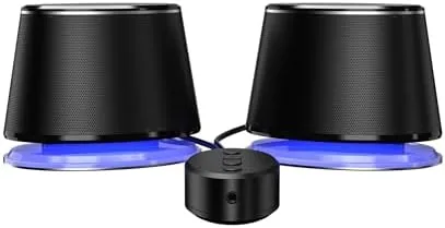 Detail shot of the Amazon Basics Bluetooth Computer Speakers with USB 3.0, LED Blue features