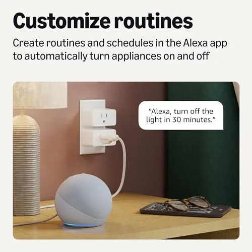 The Amazon Basics smart plug controlling a box fan in a living room