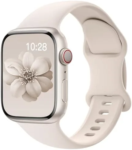 The Sport silicone Apple Watch band laid flat showing the soft strap and metal buckle