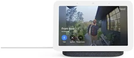 Family kitchen scene with the Nest Hub showing a photo slideshow