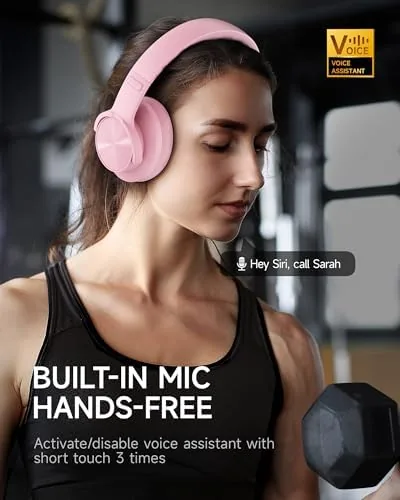 Close look at the Picun B8 Wireless Bluetooth Headphones, 120H Playtime, 3EQ Modes, Pink build quality
