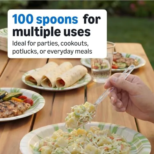 A child using a clear plastic spoon to eat a packed school lunch