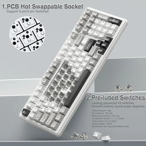 Another view of the AULA F99 Wireless Mechanical Keyboard,Tri-Mode BT5.0/2.4GHz/USB-C Hot Swappable Custom Keyboard,Pre-lubed