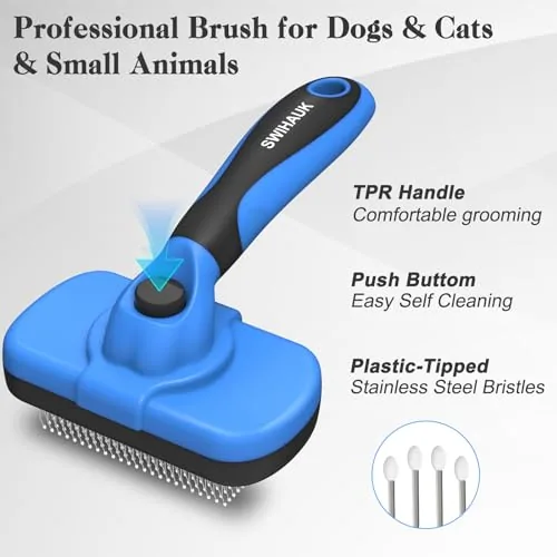 The self cleaning button releasing trapped fur from the brush pins