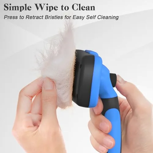 Brushing a shedding dog with the Swihauk slicker brush