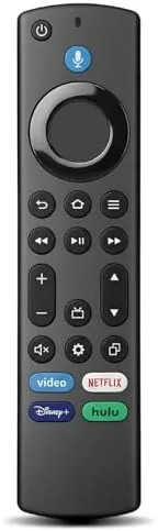 Replacement Fire TV remote viewed from the front showing the button layout