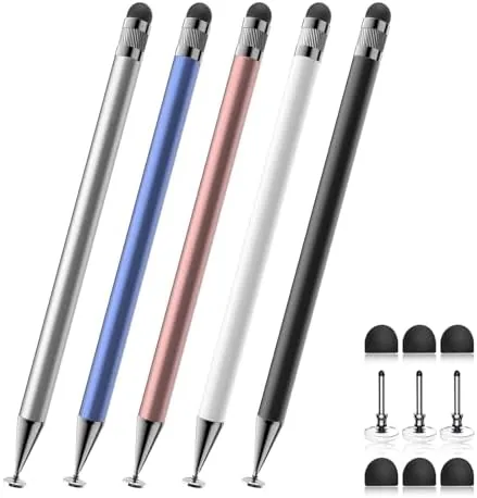 Five Bopomofo stylus pens laid out with their tips visible
