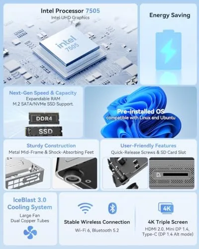 Close look at the GEEKOM Air12 Mini PC, Intel 7505, 8GB Dual-Slot Upgradeable RAM build quality