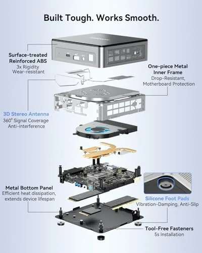 Detail shot of the GEEKOM Air12 Mini PC, Intel 7505, 8GB Dual-Slot Upgradeable RAM features