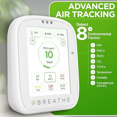 Close look at the BREATHE Airmonitor Plus Indoor Air Quality Monitor with CO₂, PM build quality