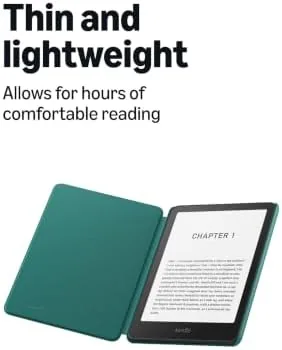 The folded fabric flap propping the Kindle up on a table