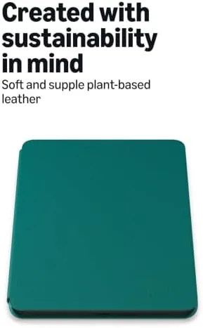 Kindle in the plant-based leather case on a kitchen counter