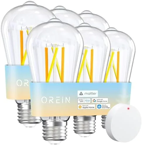 OREiN Matter Smart Edison Bulbs, Work with Alexa/Apple Home/Google | 800lm Dimmable 2700K-6500K Tunable Review: Tested and Rated