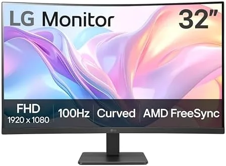 LG 32MR50C-B curved monitor on a desk with the stand installed