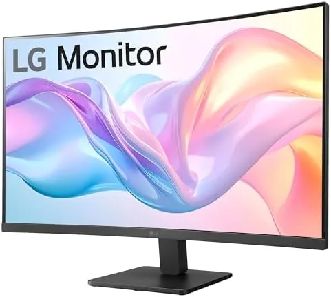 Curved 32 inch monitor next to a flat 27 inch panel for comparison