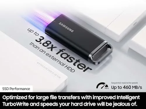 Detail shot of the Samsung T5 EVO Portable SSD 4TB, USB 3.2 Gen 1 features