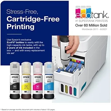 Refill bottle pressed into a color-coded ink tank opening