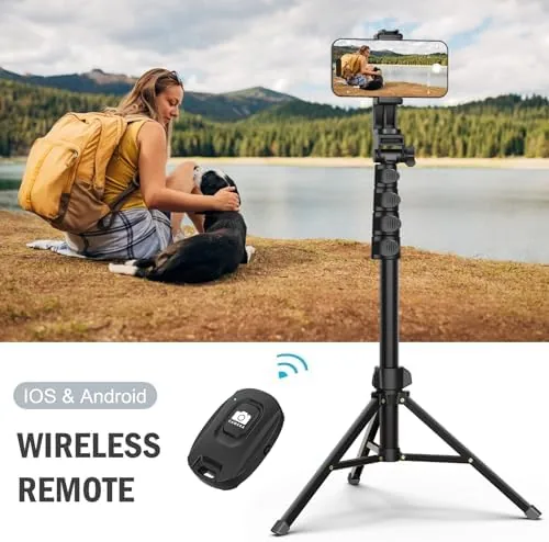 The Liphisy 64" Tripod for Cell Phone & Camera with Remote in real use