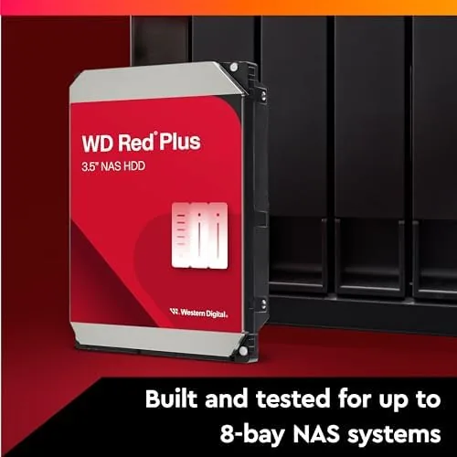 Detail shot of the Western Digital 8TB WD Red Plus NAS Internal Hard Drive features