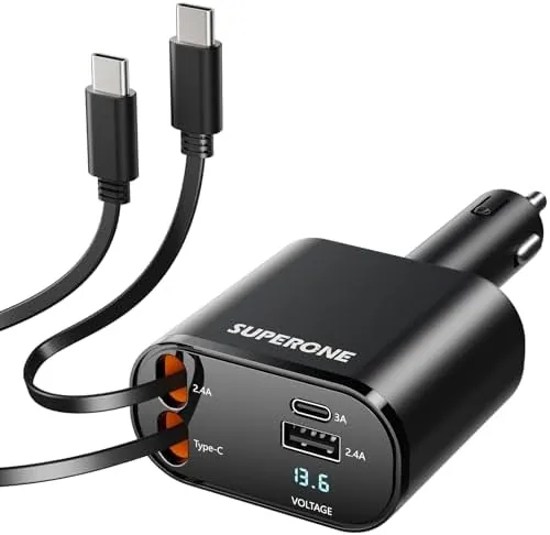 Overview of the Retractable USB C Car Charger, 69W 4-in-1 Fast Charging Adapter