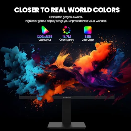 Detail shot of the CRUA 24.5" FHD 200Hz Vertical Monitor, Height/Pivot/Swivel/Tilt Adjustable | 120%sRGB features
