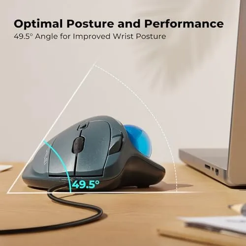 Detail shot of the Wired Trackball Mouse with RGB Lighting, Ergonomic Thumb Control to features