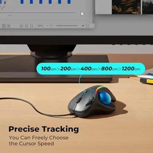 The Wired Trackball Mouse with RGB Lighting, Ergonomic Thumb Control to in real use