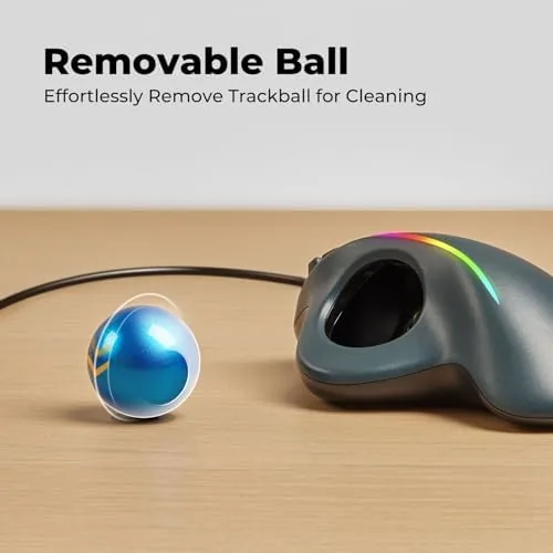Another view of the Wired Trackball Mouse with RGB Lighting, Ergonomic Thumb Control to