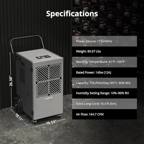 The Kesnos 155 Pints Commercial Dehumidifier with Pump & 24-Hour Timer compared in context