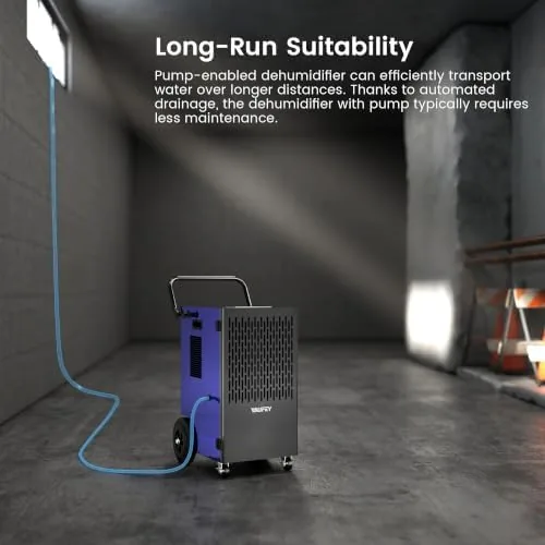 Another view of the 155 Pints Commercial Dehumidifier with Pump, for Basement up to