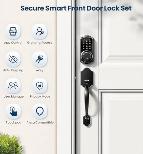 The smart lock beside a standard keyed deadbolt and a retrofit smart lock
