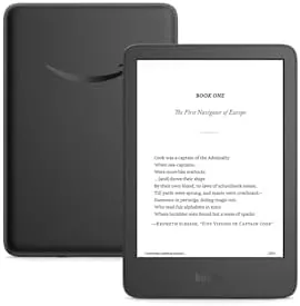Side view of the black Kindle showing the slim profile and USB-C port