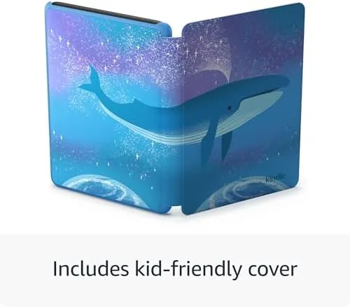 Child reading the Kindle Kids at bedtime with the front light on
