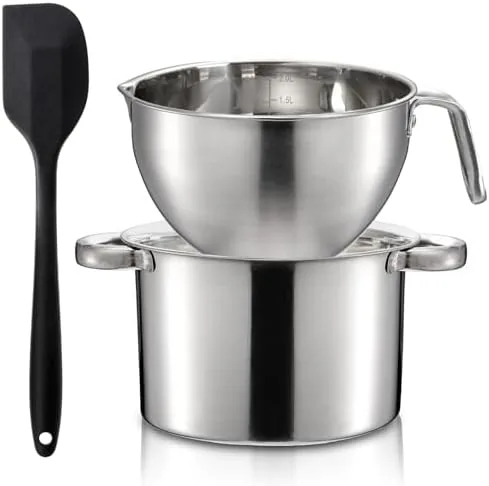 The stainless steel double boiler set with the melting pot nested on the water pot