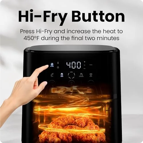 The Chefman air fryer basket removed and open for serving