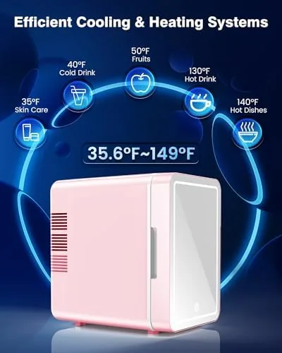Close look at the Upgrade Skincare Fridge with Dimmable LED Light Mirror, 4L/6Can Cooler build quality
