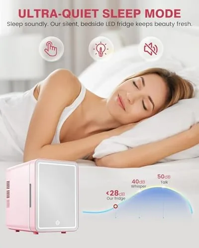 Another view of the Upgrade Skincare Fridge with Dimmable LED Light Mirror, 4L/6Can Cooler