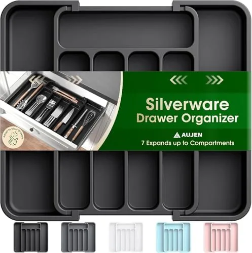 Aujen adjustable silverware drawer organizer in a kitchen drawer